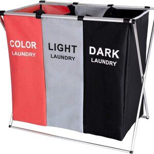 Laundry Cloth Hamper Sorter Basket 3 Sections with Aluminum Frame 26''×24''H